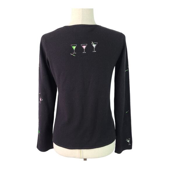 Susan Bristol Black Cocktails Embellished Bling Vintage Cardigan Sweater  Small - Picture 3 of 5